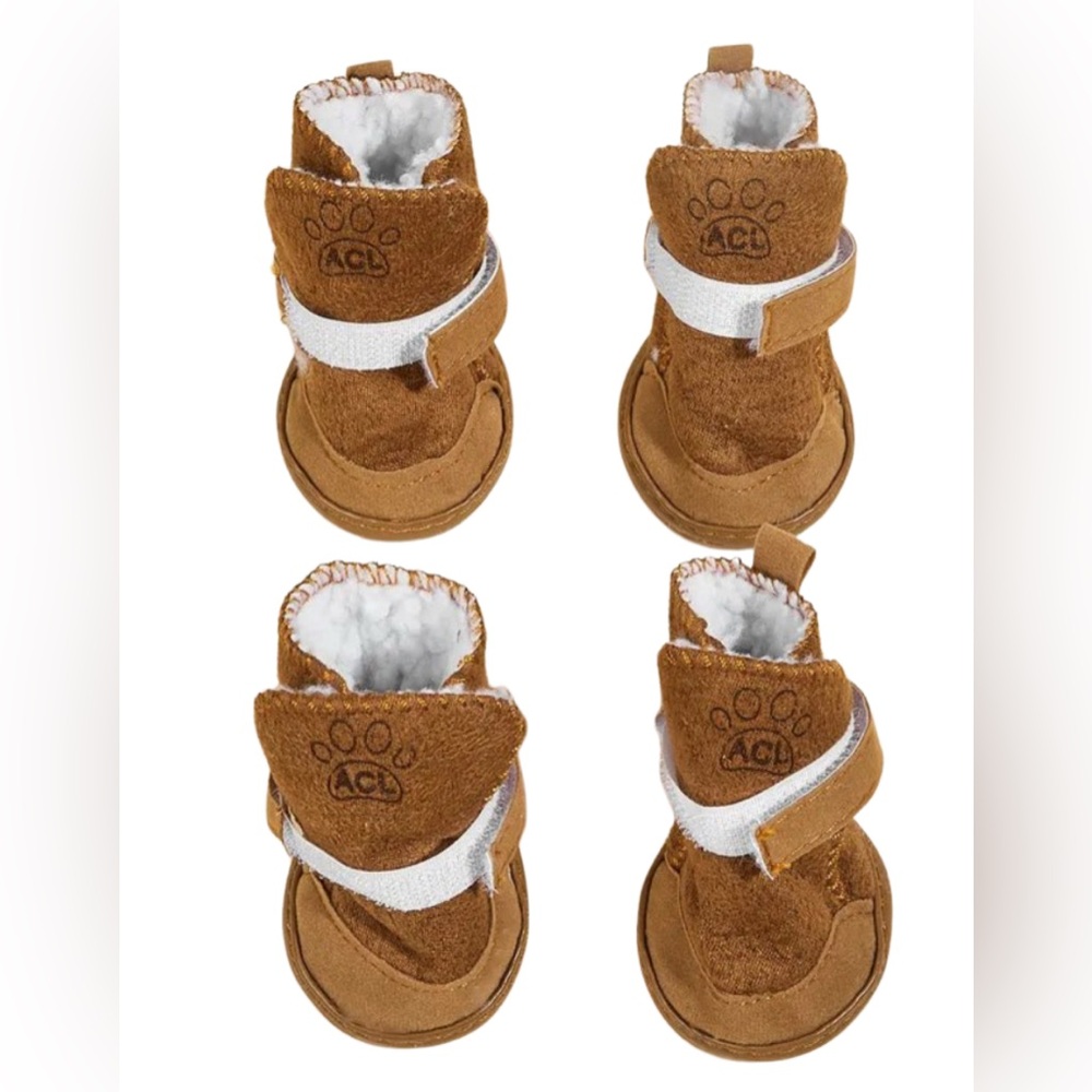 Winter Nonslip Small Dog Booties | Brown/Chesnut | Fleece Lined | New